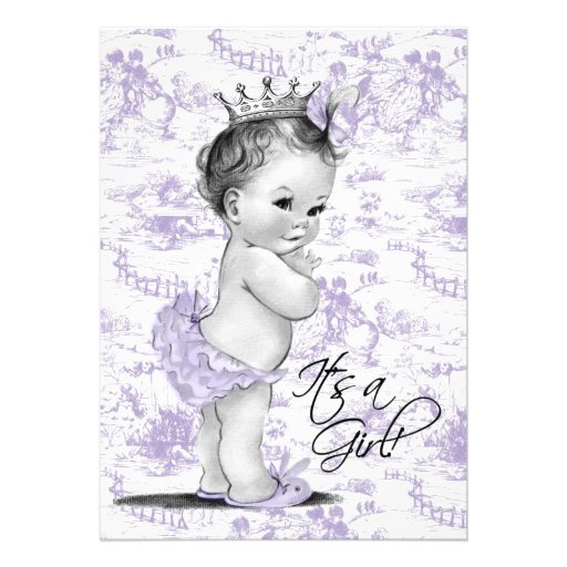 Lavender Purple Vintage Toile Baby Girl Shower Invite