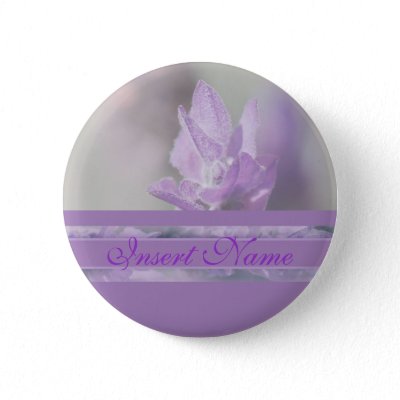 Lavender purple wedding party name tags pinback buttons by Florals