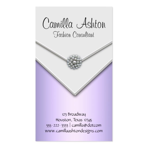 Lavender Purple White Pearls Purple Business Cards (back side)