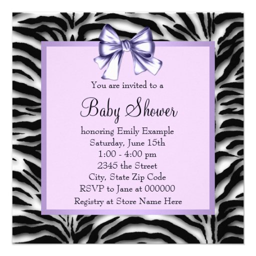 Lavender Purple Zebra Baby Shower Personalized Announcement