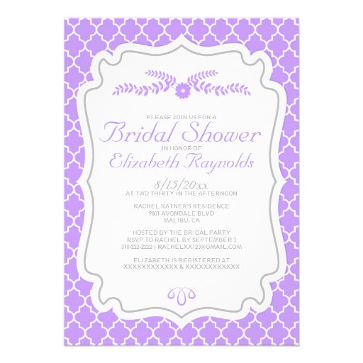 Lavender Quatrefoil Bridal Shower Invitations