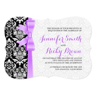 Lavender Ribbon Black And White Damasks 5x7 Paper Invitation Card