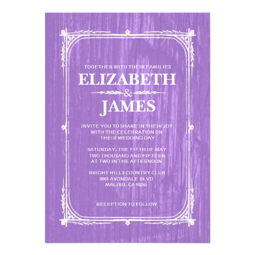 Lavender Rustic Barn Wood Wedding Invitations