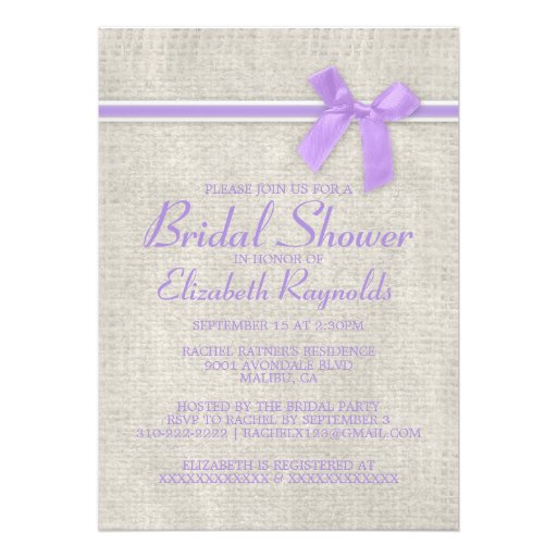Lavender Rustic Burlap Bridal Shower Invitations