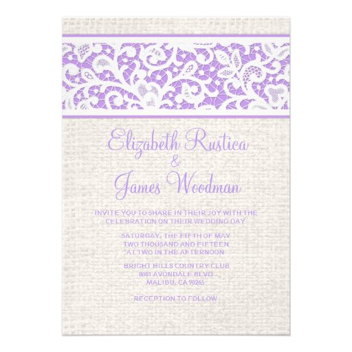 Lavender Rustic Burlap & Linen Wedding Invitations