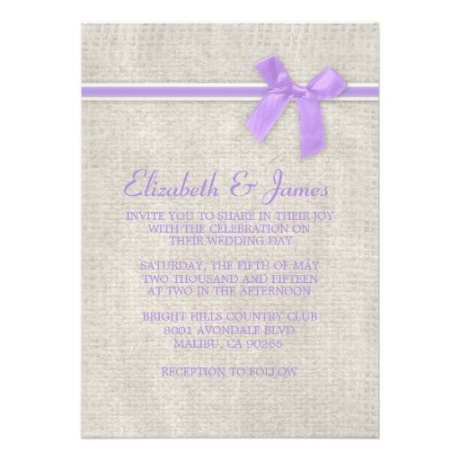 Lavender Rustic Burlap Wedding Invitations