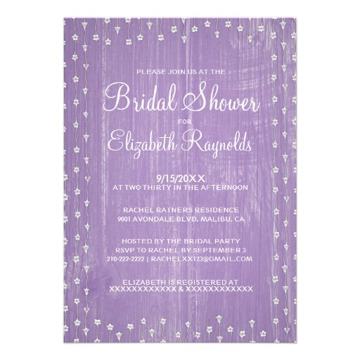 Lavender Rustic Country Bridal Shower Invitations