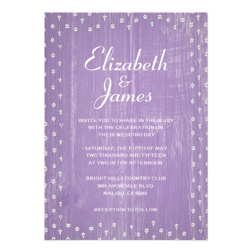 Lavender Rustic Country Wood Wedding Invitations