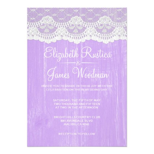 Lavender Rustic Lace & Wood Wedding Invitations