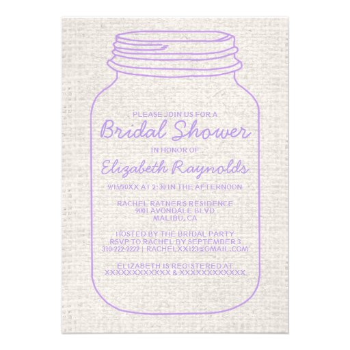 Lavender Rustic Mason Jar Bridal Shower Invitation