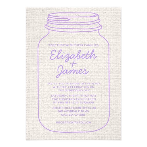 Lavender Rustic Mason Jar Wedding Invitations