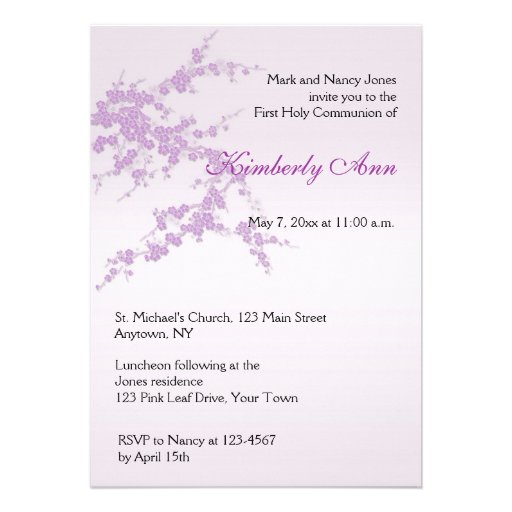 Lavender Sakura Communion Invitation