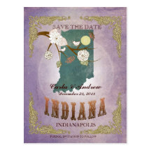 Lavender Save The Date - IN Map With Lovely Birds Postcard