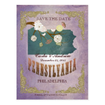 Lavender Save The Date- PA Map With Lovely Birds Postcard