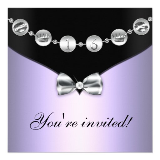 Lavender & Silver Bowed Charm Sweet Sixteen Invite