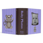 Lavender Stripe Baby Photo Album with Monkey binders