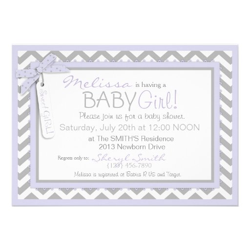 Lavender Tutu and Chevron Print Baby Shower A7LVGY Announcement