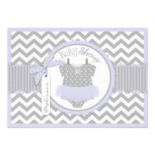 Lavender Tutu and Chevron Print Baby Shower A7LVGY Announcement (front side)