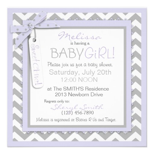 Lavender Tutu and Chevron Print Baby Shower S-LVGY Custom Invites