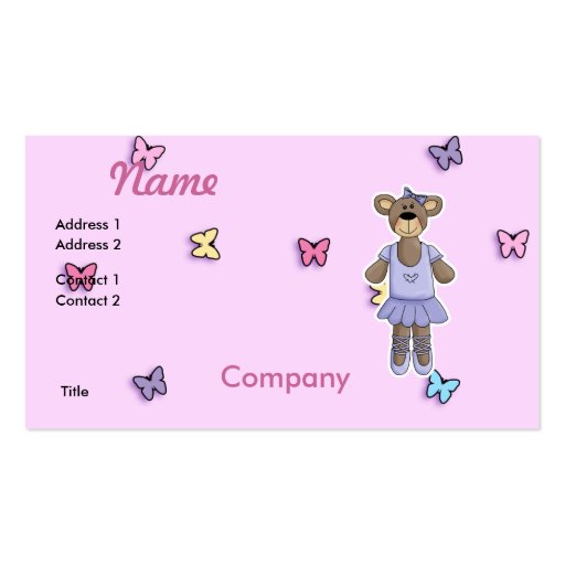 Lavender Tutu Ballerina Bear Business Card Template (front side)