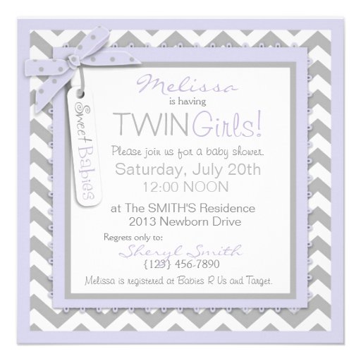 Lavender Tutus & Chevron Print Baby Shower Personalized Invites
