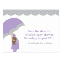 Lavender Umbrella Baby Shower Save the Date Post Card