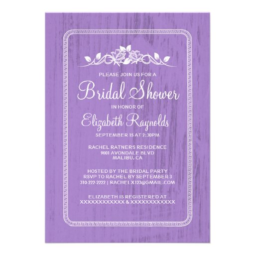 Lavender Vintage Barn Wood Bridal Shower Invites