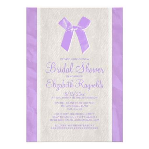 Lavender Vintage Bow Linen Bridal Shower Invites