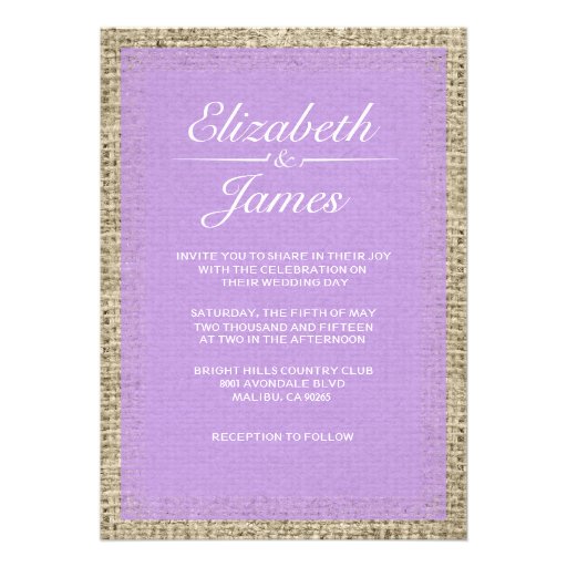 Lavender Vintage Burlap Wedding Invitations