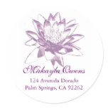 Lavender Water Lily Round Address Labels stickers