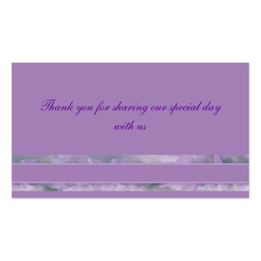 Lavender wedding seating name tags business card (back side)