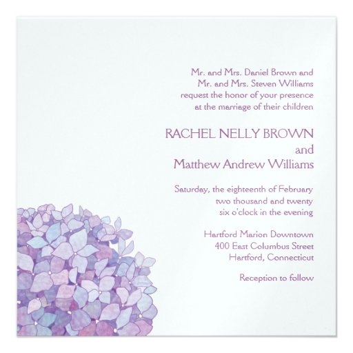 Lavender, White Hydrangea Shimmer Wedding Invites