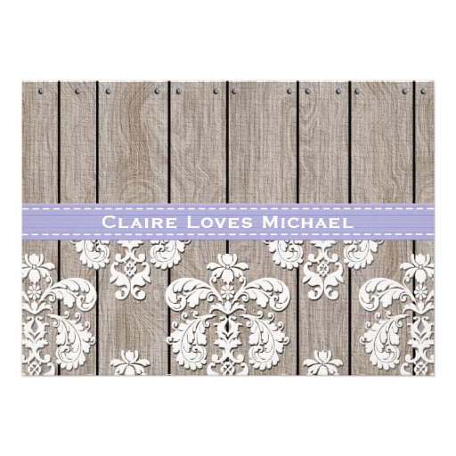 Lavender Wood Lace Rustic Bridal Shower Invitation