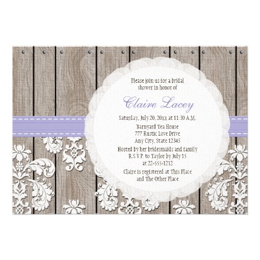 Lavender Wood Lace Rustic Bridal Shower Invitation