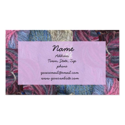 Lavender yarn business cards (front side)