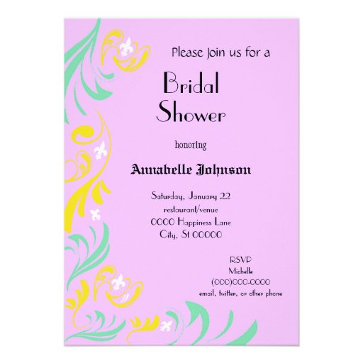 Lavender Yellow Fleur de Lis Vine Bridal Shower Custom Invitations