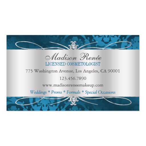Lavish Blue Sparkling Cosmetologist Business Card Template (back side)