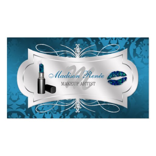 Lavish Blue Sparkling Cosmetologist Business Card Template (front side)