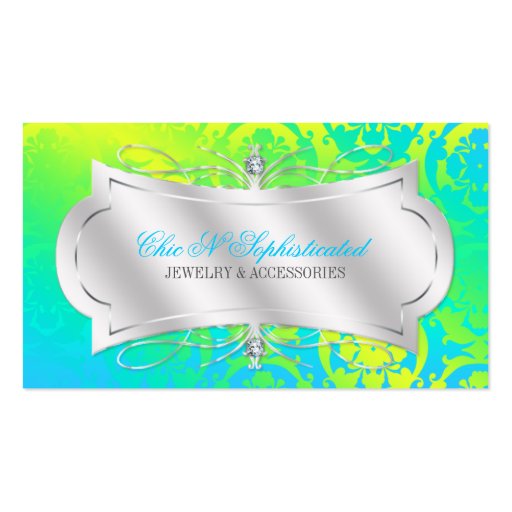Lavish Lemon Lime Diamond Damask Swirl Business Card Template