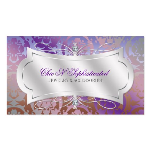 Lavish Mocha Lavender Diamond Damask Swirl Business Card Templates