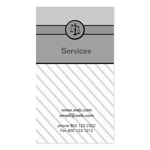 Law Attorney Lawyer Justice Scales Business Cards (back side)