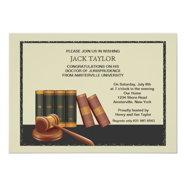 Law Books and Gavel Graduation Invitation (front side)