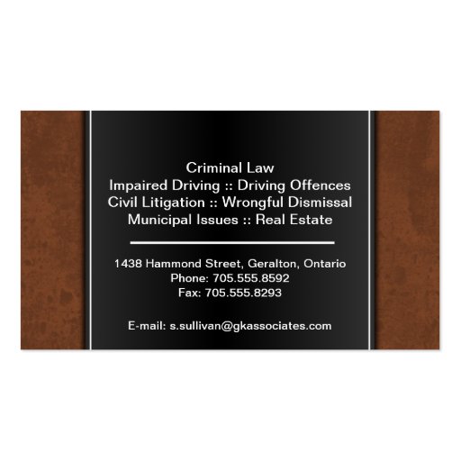 Law Business Card - Black Stylish Lawyer Attorney (back side)