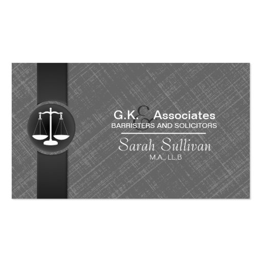 Law Business Card Grey Black Stylish Scale Justice (front side)