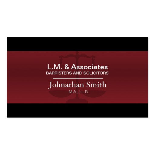 Law Business Card - Red & Black Lawyer Attorney (front side)
