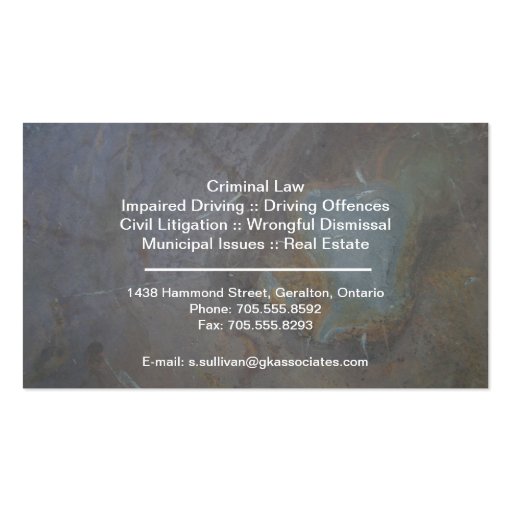 Law Business Card - Rock Texture Lawyer Attorney (back side)