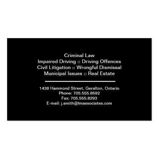 Law Business Card - Silver & Black Lawyer Attorney (back side)