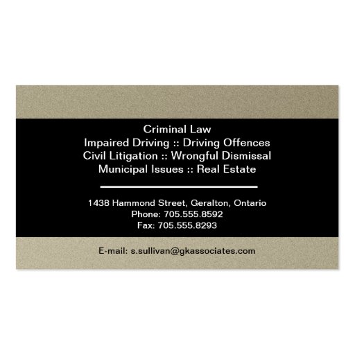 Law Business Card - Simple Pewter Lawyer Attorney (back side)