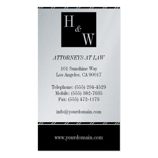 Law Firm Attorney Lawyer Legal Counselor Platinum Business Card Templates (back side)