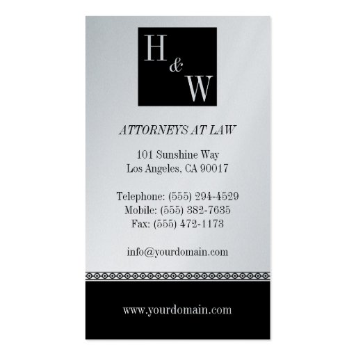 Law Firm B/W Platinum Premium Paper Business Card Templates (back side)